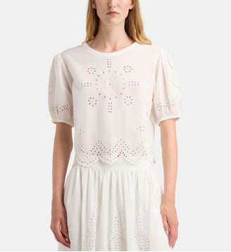 Top court confort Flora Schif à broderie anglaise - Galeries Lafayette - Blanc