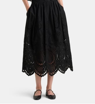 Jupe longue Floreal Schif broderies coton  - Galeries Lafayette - Noir