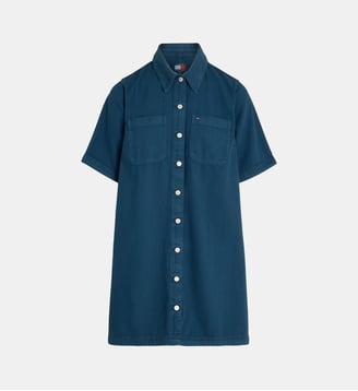 Robe droite courte signature coton - Tommy Hilfiger - Bleu marine