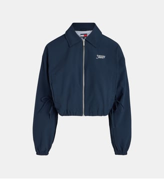 Blouson zippé bouffant coton texturé  - Tommy Hilfiger - Bleu marine