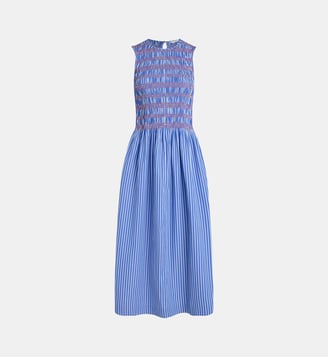 Robe longue sans manches Smocking stripe coton - Tommy Hilfiger - Bleu et blanc et rouge