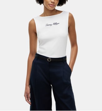 T-shirt droit sans manches signature - Tommy Hilfiger - Écru