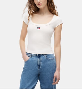 T-shirt ajusté signature - Tommy Hilfiger - Crème