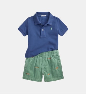 Ensemble polo en piqué et short en velours - Polo Ralph Lauren - Bleu et vert