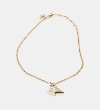 Collier en métal émaillé signature - Prada - Or et blanc