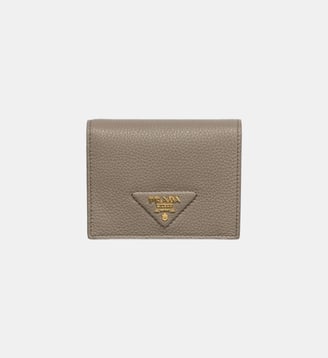 Petit portefeuille en cuir signature - Prada - Gris