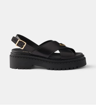 Sandales en cuir signature - Prada - Noir