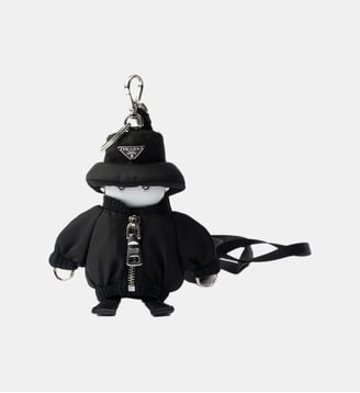 Charm porte-clés Soft robot en Re-Nylon avec bandoulière - Prada - Noir