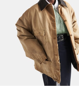 Veste droite en toile col en cuir - Prada - Neutre