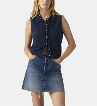 Pull sans manches droit maille tressé et ajourée - Levi's - Bleu gris