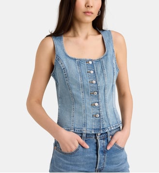 Top ajusté boutonné coton denim - Levi's - Bleu denim