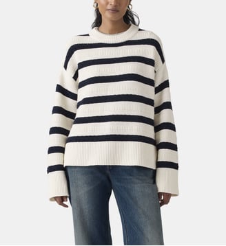 Pull ample coton mélangé à rayures - Levi's - Blanc et bleu