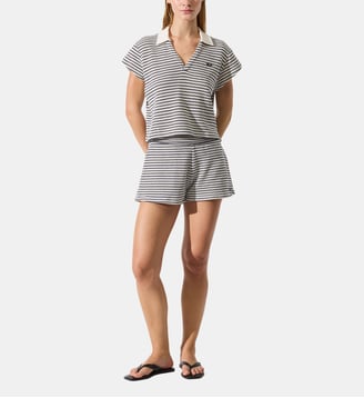 Polo droit en crochet motif rayé - Karl Lagerfeld - Crème et noir