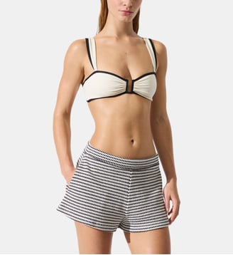 Short droit en crochet motif rayé coton mélangé - Karl Lagerfeld - Crème et noir