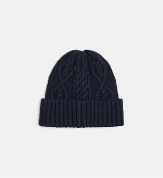 Bonnet Buket en maille à torsades - Galeries Lafayette - Bleu marine