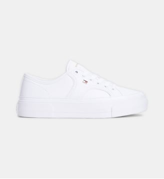 Baskets basses plateforme en cuir signature - Tommy Hilfiger - Blanc