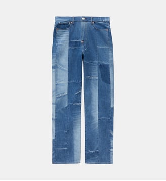 Pantalon droit patchwork coton denim - Kenzo - Bleu denim
