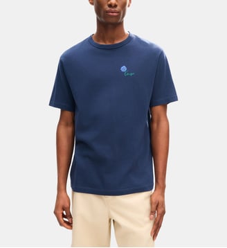 T-shirt droit en coton imprimé signature - Kenzo - Bleu et noir