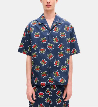 Chemisette droite coton imprimé cerises - Kenzo - Bleu et rouge