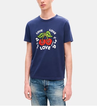 T-shirt droit coton motif cerises - Kenzo - Bleu foncé