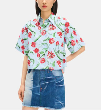 Chemisette droite en coton imprimé - Kenzo - Light blue