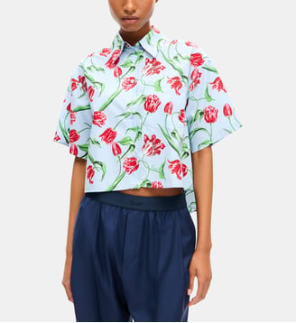 Chemisette droite en coton imprimé - Kenzo - Light blue