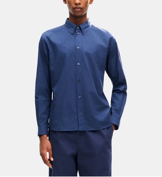 Chemise droite coton col américain - Kenzo - Bleu foncé