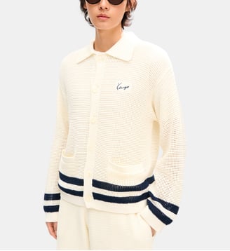 Cardigan droit maille crochet à rayures - Kenzo - Off white