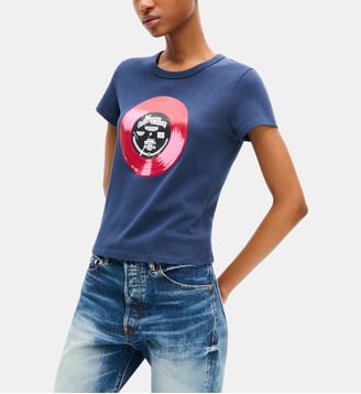 T-shirt droit coton imprimé disque - Kenzo - Bleu foncé