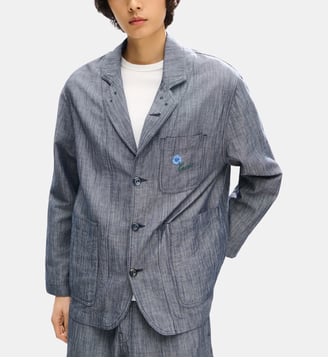 Veste droite en lin et coton signature - Kenzo - Bleu et noir
