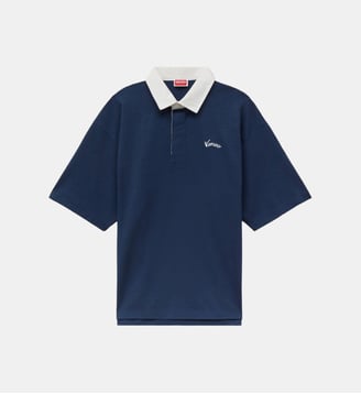 Polo ample coton col contrastant - Kenzo - Bleu foncé