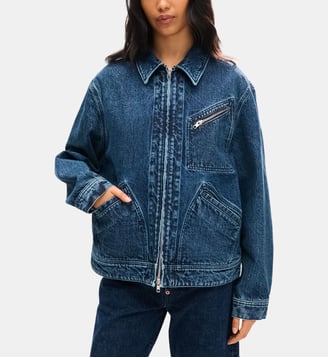 Veste droite zippée signature en coton - Kenzo - Bleu denim