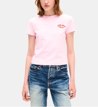 T-shirt droit coton lèvre signature - Kenzo - Rose clair