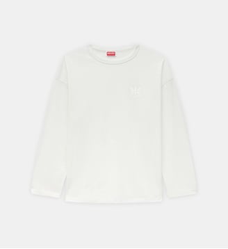 T-shirt droit coton manches longues broderie K - Kenzo - Off white