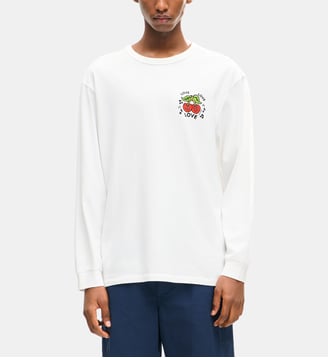 T-shirt droit coton manches longues cerises - Kenzo - Off white