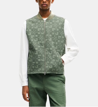 Gilet droit zippé sans manches monogramme - Kenzo - Kaki foncé