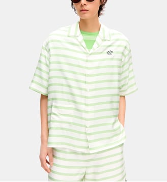 Chemisette droite en soie à fines rayures - Kenzo - Vert et blanc