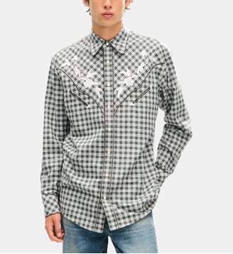 Chemise droite coton mélangé à carreaux - Kenzo - Noir et écru