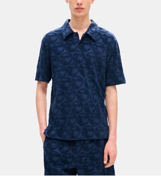 Polo droit coton pomme jacquard - Kenzo - Bleu foncé