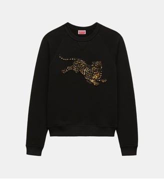 Sweat droit coton imprimé tigre - Kenzo - Black