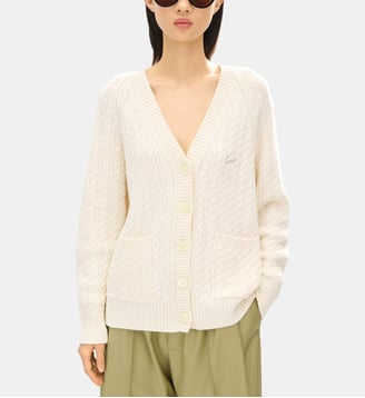 Cardigan droit en coton et laine signature - Kenzo - Off white