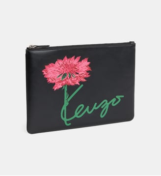 Sac pochette en cuir signature - Kenzo - Black