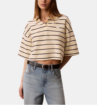 Polo ample court à rayures - Calvin Klein - Jaune clair