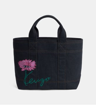 Sac cabas coton denim signature - Kenzo - Bleu brut