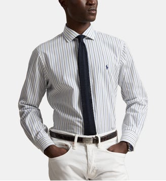 Chemise en popeline rayée Custom Fit signature - Polo Ralph Lauren - Bleu et blanc