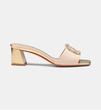 Mules à talons signature en cuir - Santoni - Doré