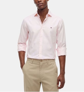 Chemise slim unie - Tommy Hilfiger - Rose clair