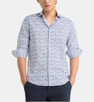 Chemise slim fleurie coton - Tommy Hilfiger - Blanc et bleu