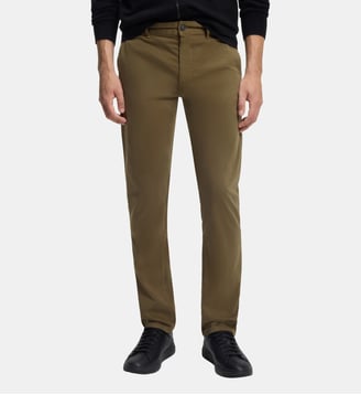 Pantalon chino slim en satin de coton stretch - BOSS - Kaki foncé