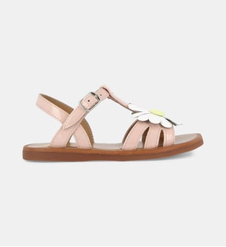 Sandales Plagette en cuir motif floral - Pom D'Api - Rose
